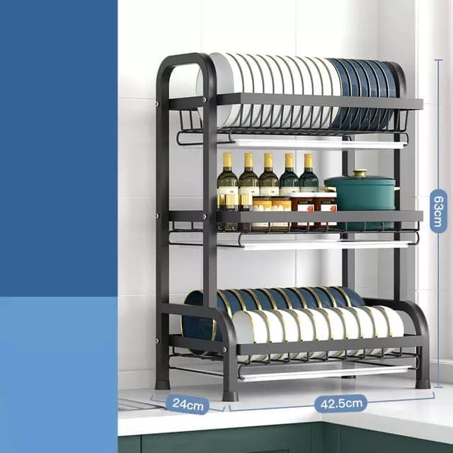 3 Layer Metallic Dish Rack